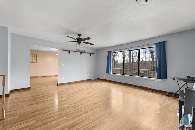 207 Cindy Ave, Roscommon, MI 48653 - unfurnished living room featuring a ceiling fan, light wood-type flooring, and baseboards