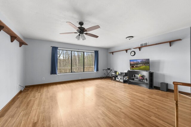 207 Cindy Ave, Roscommon, MI 48653 - unfurnished living room featuring ceiling fan, light wood-style flooring, and baseboards