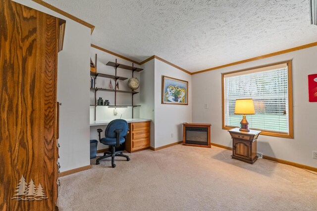 5335 Pinecrest Dr, Lewiston, MI 49756 - office featuring baseboards, ornamental molding, and light carpet