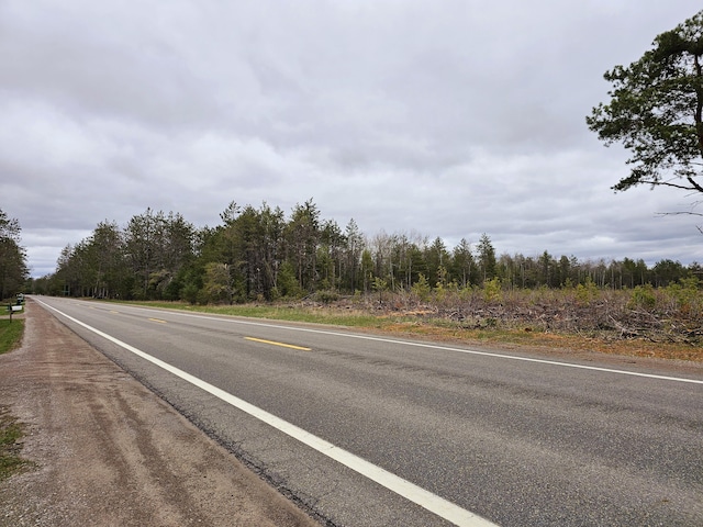 view of road with a wooded view