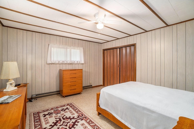 3659 N Straits Hwy, Cheboygan, MI 49721 - bedroom featuring wooden walls and ceiling fan