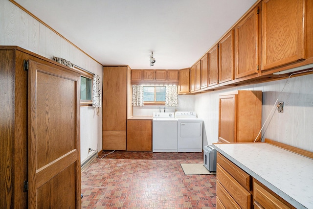 3659 N Straits Hwy, Cheboygan, MI 49721 - laundry room with cabinet space, independent washer and dryer, and brick patterned floors