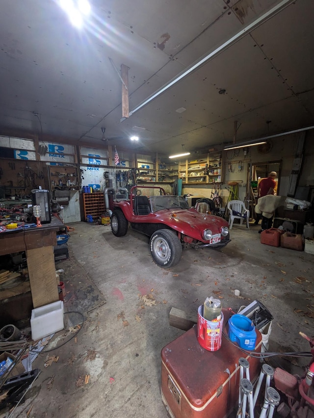 garage featuring a workshop area