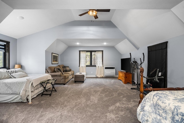 835 M-88, Bellaire, MI 49615 - carpeted bedroom featuring vaulted ceiling, a ceiling fan, and recessed lighting