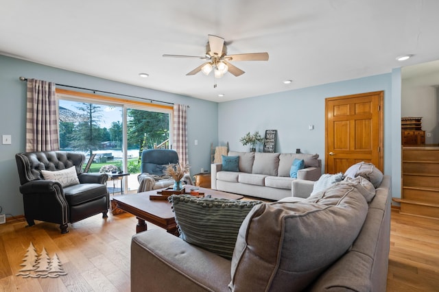 3897 S Mielke Way Rd, Lewiston, MI 49756 - living room featuring recessed lighting, ceiling fan, and light wood-type flooring