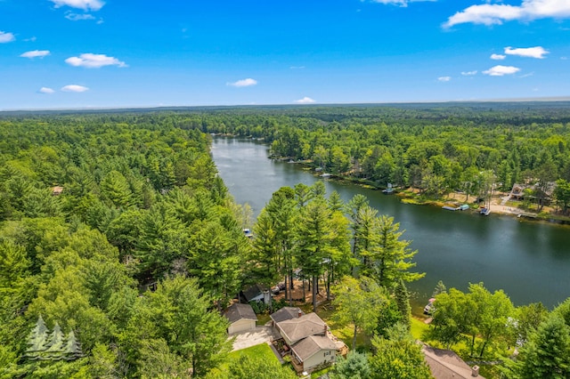 3897 S Mielke Way Rd, Lewiston, MI 49756 - birds eye view of property featuring a forest view and a water view
