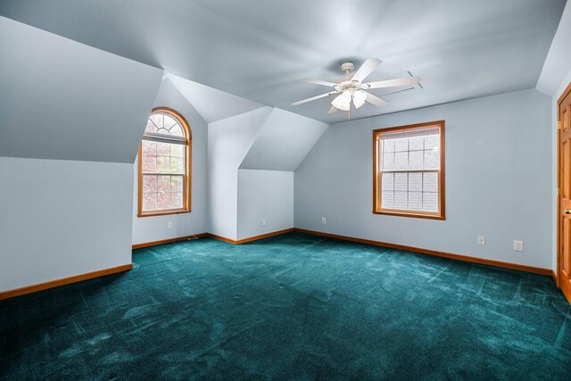 1350 Pine Point Dr, Lewiston, MI 49756 - additional living space featuring carpet, baseboards, ceiling fan, and lofted ceiling
