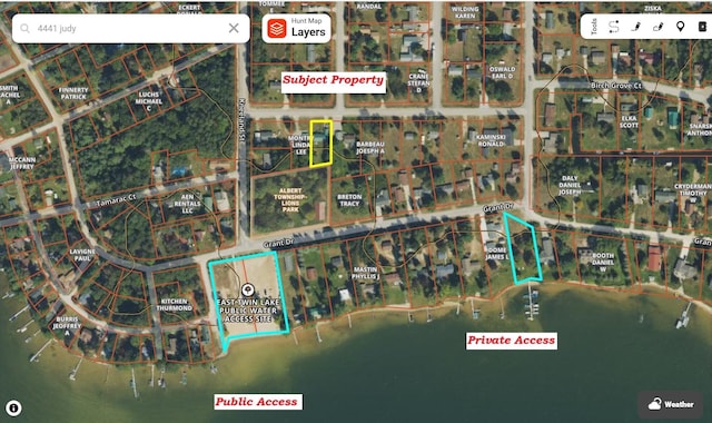 4441 Judy Ave, Lewiston, MI 49756 - aerial map of property and surrounding area featuring property boundaries highlighted