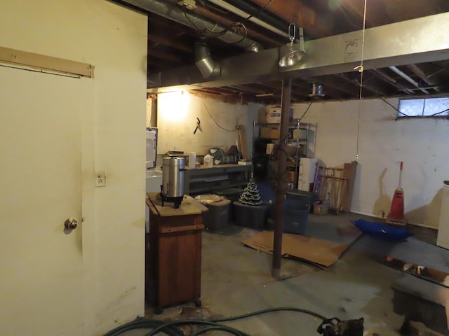 view of unfinished basement