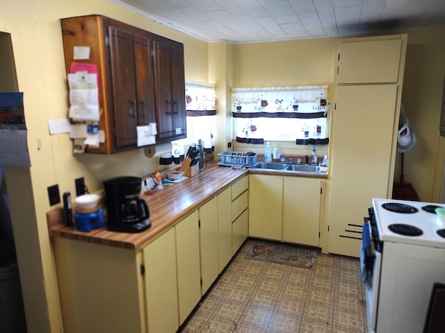 kitchen featuring a sink, cream cabinets, and electric range