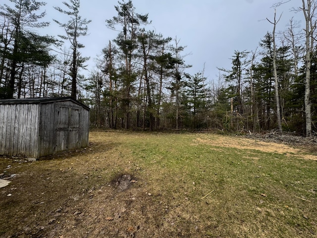 view of yard with a storage unit and an outbuilding