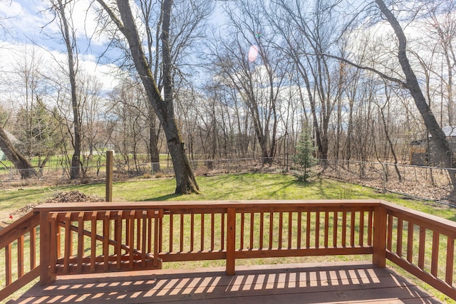 wooden deck with a yard and a fenced backyard