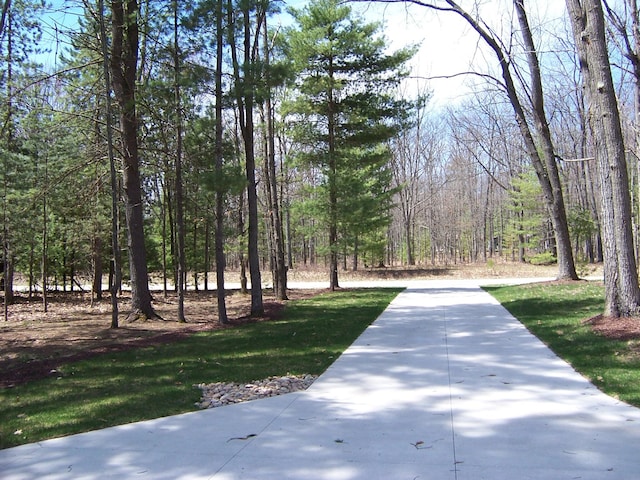 view of home's community featuring a forest view
