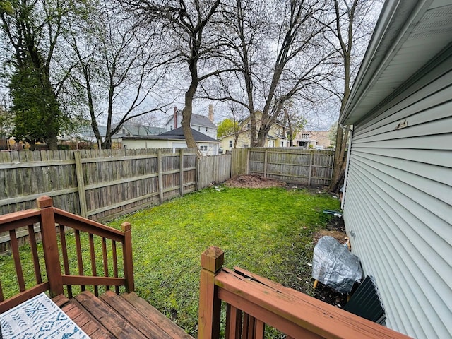 view of yard featuring a deck and a fenced backyard