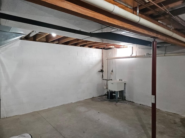 basement featuring concrete block wall
