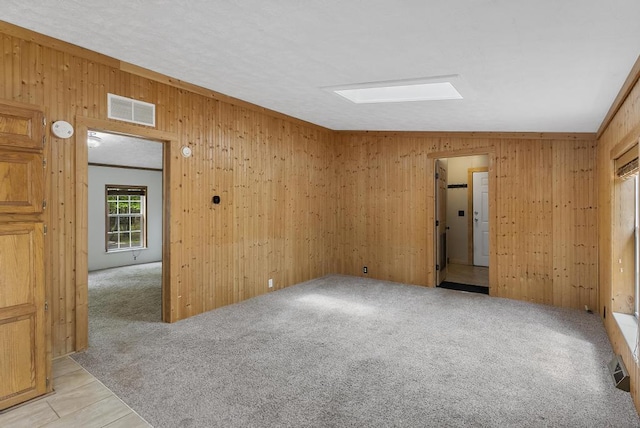 1505 Shawnee Dr, Indian River, MI 49749 - empty room featuring wood walls, a skylight, and light colored carpet