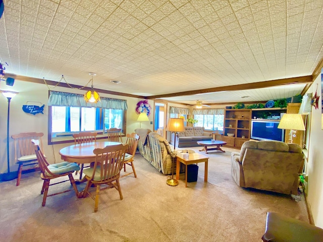 10328 Toohy Trl, Harrison, MI 48625 - carpeted dining room with beam ceiling and a ceiling fan