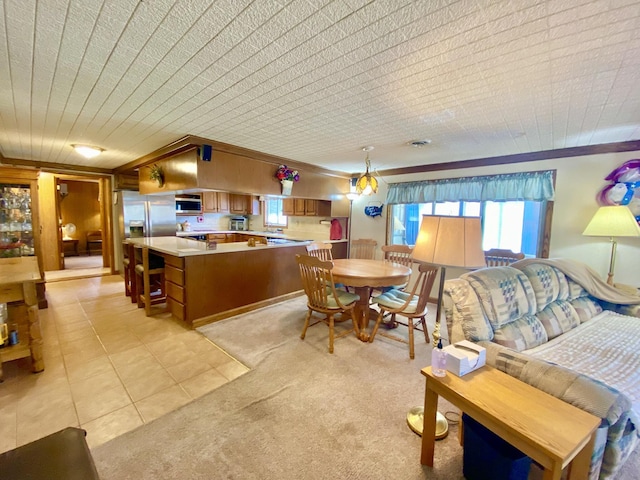 10328 Toohy Trl, Harrison, MI 48625 - dining space featuring crown molding, plenty of natural light, light tile patterned floors, and light colored carpet
