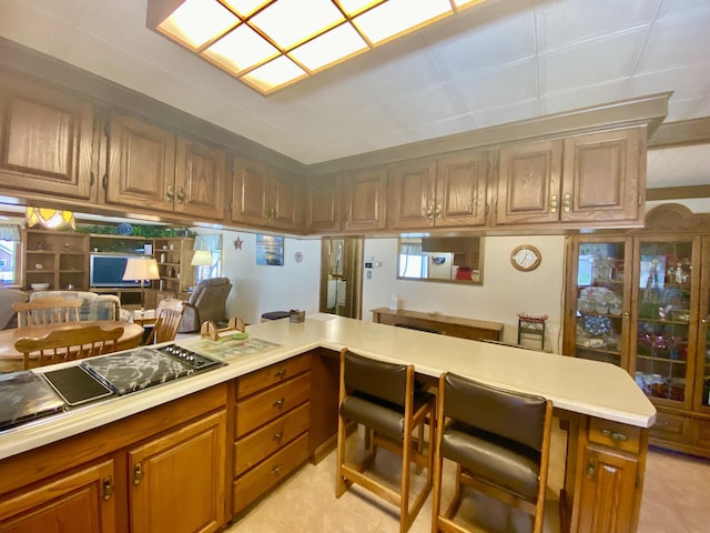 10328 Toohy Trl, Harrison, MI 48625 - kitchen featuring light countertops, brown cabinets, light tile patterned floors, and black electric cooktop