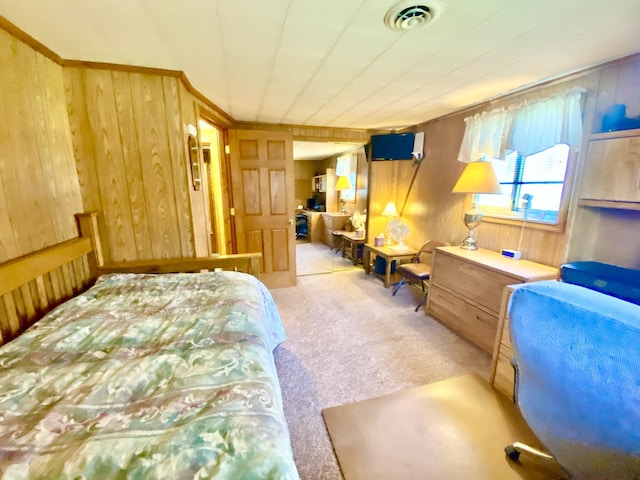 10328 Toohy Trl, Harrison, MI 48625 - bedroom featuring wood walls and light colored carpet