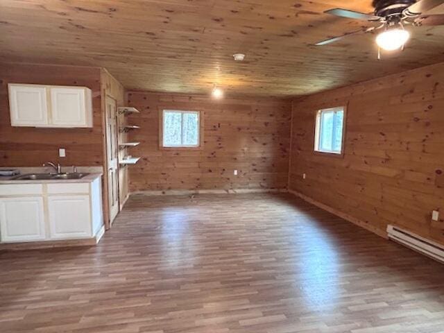 3120 Wilds Rd, Ossineke, MI 49766 - kitchen featuring a sink, plenty of natural light, light wood-type flooring, and wooden walls