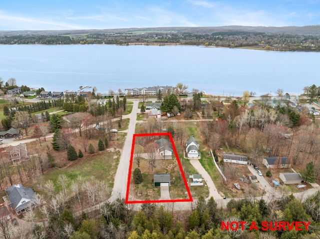 301 Hugh St, East Jordan, MI 49727 - aerial view of property's location featuring property boundaries highlighted and a nearby body of water