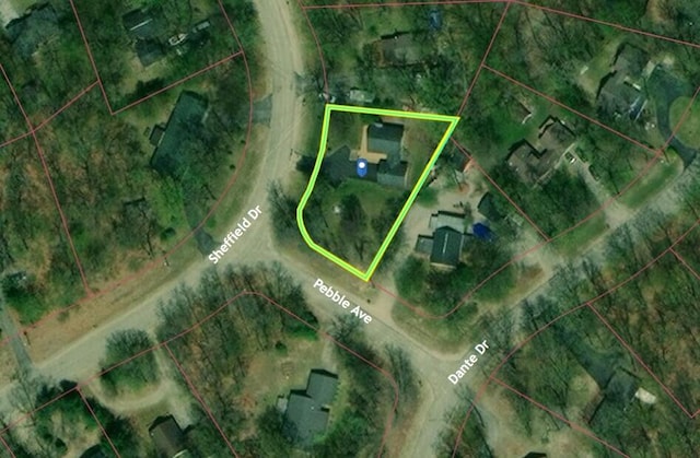 aerial view of property's location with property boundaries highlighted