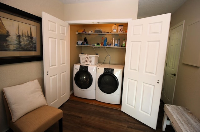 2403 N Perch Lake Dr, Gaylord, MI 49735 - washroom with washer and clothes dryer and dark wood finished floors