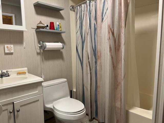 4210 County Road 491, Lewiston, MI 49756 - bathroom featuring shower / bathtub combination with curtain, toilet, and vanity