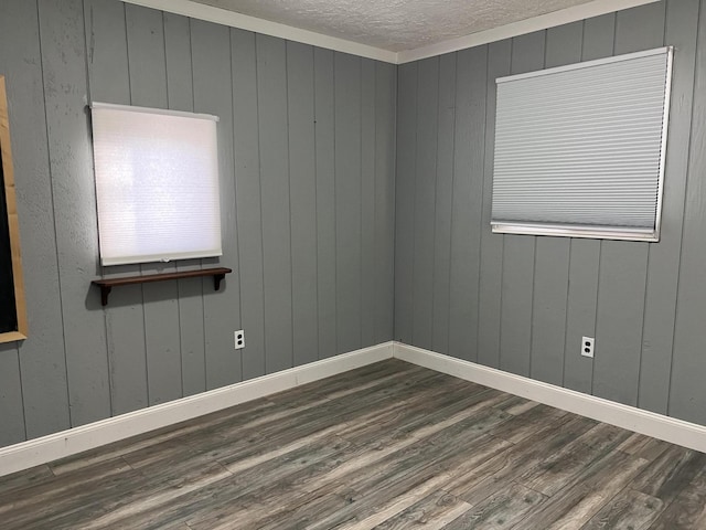 4210 County Road 491, Lewiston, MI 49756 - empty room with dark wood-style flooring, a textured ceiling, baseboards, and wooden walls