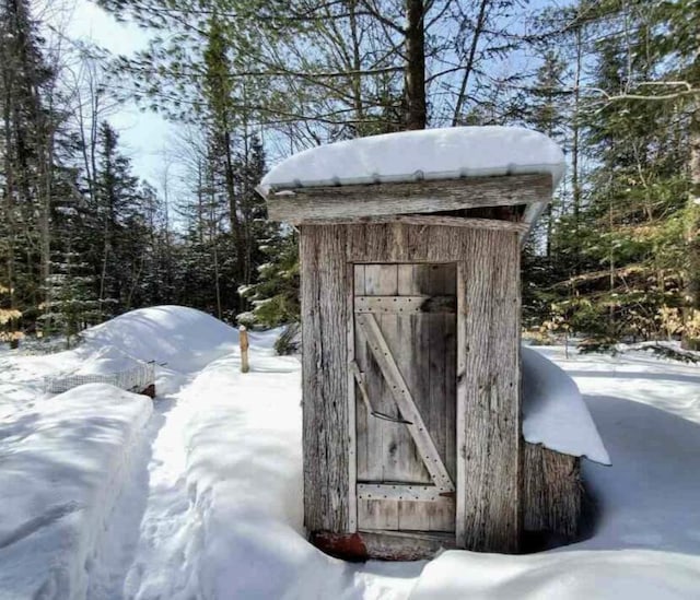 4550 E Simmons Rd, Hessel, MI 49745 - snow covered structure with a shed