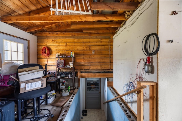 7654 M 32 E, Johannesburg, MI 49751 - miscellaneous room with wooden ceiling