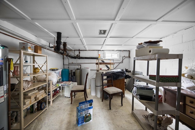 7654 M 32 E, Johannesburg, MI 49751 - garage with concrete block wall and water heater