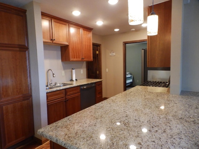 7928 Blueberry Ln, Johannesburg, MI 49751 - kitchen featuring dishwasher, a sink, light stone counters, and recessed lighting