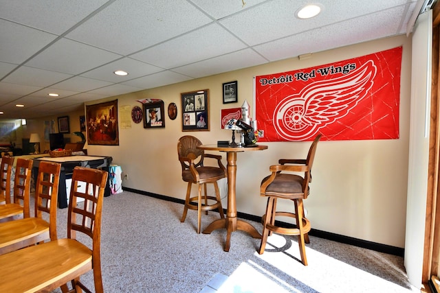 4930 Warrington Way, Gladwin, MI 48624 - indoor bar featuring carpet floors, recessed lighting, baseboards, and a paneled ceiling