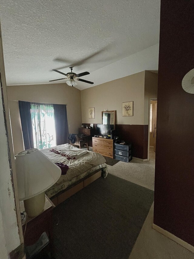 20417 State St, Onaway, MI 49765 - carpeted bedroom with a textured ceiling and ceiling fan