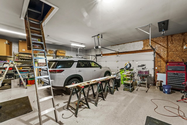 garage with a garage door opener