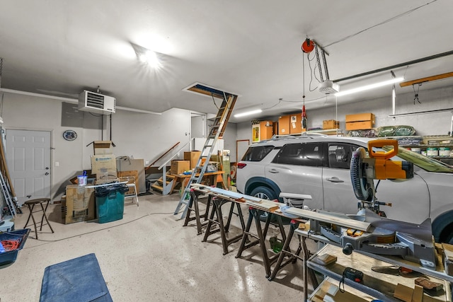garage with a garage door opener