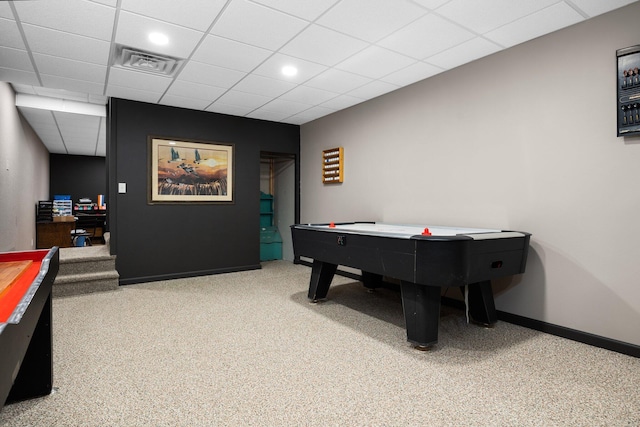 11758 Woodview Trl, Gaylord, MI 49735 - game room featuring carpet, a drop ceiling, baseboards, and recessed lighting