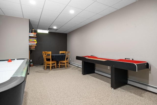 11758 Woodview Trl, Gaylord, MI 49735 - game room featuring baseboard heating, carpet flooring, and recessed lighting