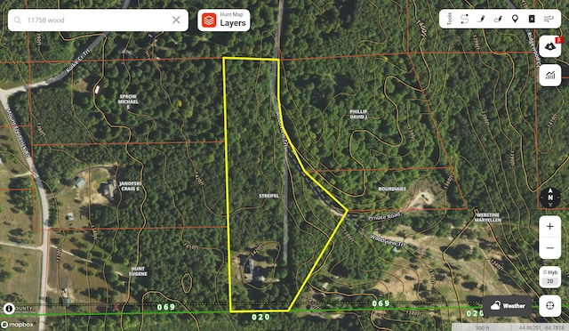 11758 Woodview Trl, Gaylord, MI 49735 - aerial view of property's location featuring property boundaries highlighted