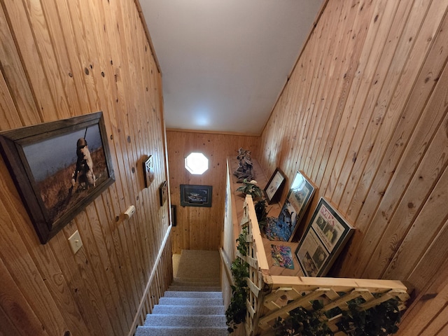 7912 Millecoquin Trl, Gaylord, MI 49735 - staircase with wood walls and carpet