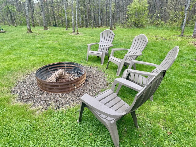 870 Dalton Dr, Rose City, MI 48654 - view of grassy yard with a fire pit and a view of trees