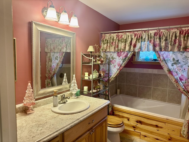 870 Dalton Dr, Rose City, MI 48654 - bathroom featuring toilet, vanity, and shower / tub combo
