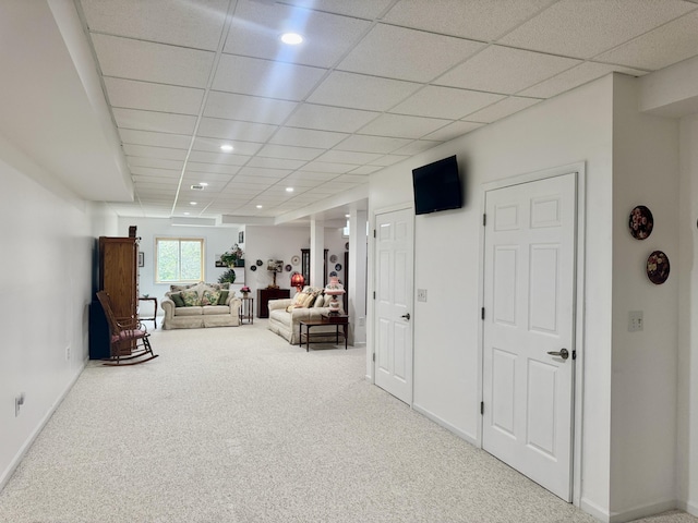 870 Dalton Dr, Rose City, MI 48654 - living room with carpet, baseboards, recessed lighting, and a paneled ceiling
