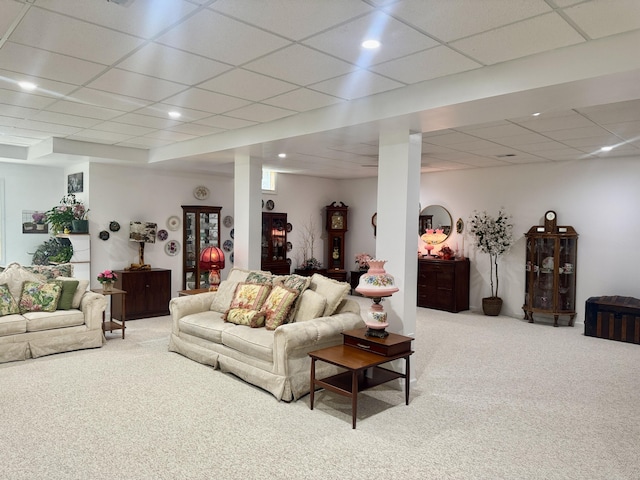 870 Dalton Dr, Rose City, MI 48654 - carpeted living room with a drop ceiling and recessed lighting