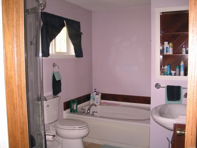 5198 Troopers Trl, Frederic, MI 49733 - bathroom featuring a garden tub, toilet, and a sink