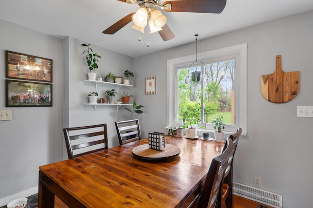 6727 Fisher Woods Rd, Indian River, MI 49749 - dining space featuring a ceiling fan and baseboards
