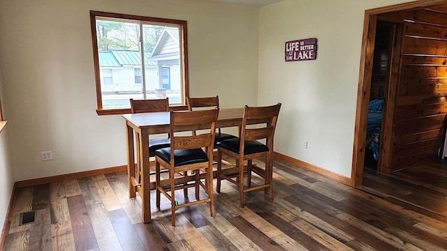 610 Old Trail Dr, Houghton Lake, MI 48629 - dining room featuring dark wood finished floors and baseboards