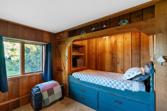 6620 N Straits Hwy, Cheboygan, MI 49721 - carpeted bedroom featuring wood walls